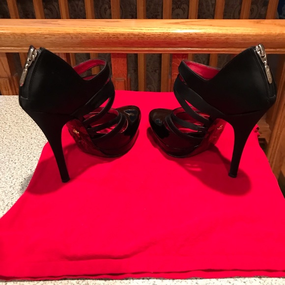 👠CESARE PACIOTTI Black Satin Patent Stilettos👠 - Picture 3 of 4